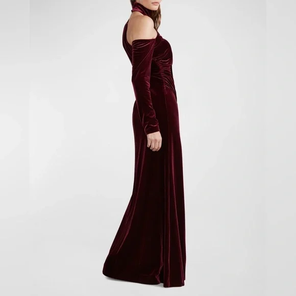 Zac PosenAsymmetric Long-Sleeve Mock-Neck Velvet Dress